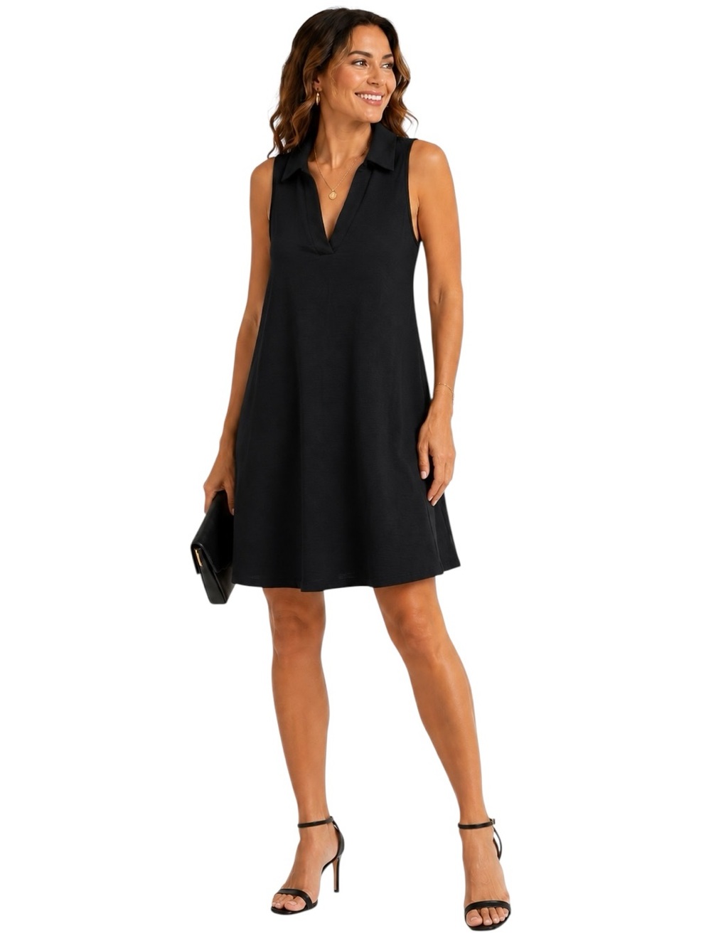 DKNY Black Logo Tape Shift Dress S V Neck Sleeveless Sporty Chic Mini Dress